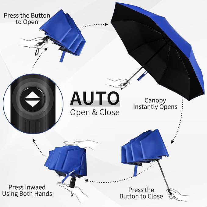 Yoobure Windproof Travel Umbrella - Automatic Umbrellas for Rain, Compact Folding Umbrella with UV Protection, Lightweight Portable Design for Backpack/Walking/Car, Sun & Storm Ready