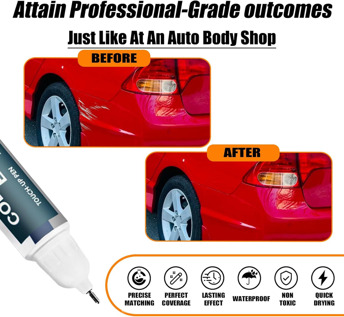 Rallye Red(R-513) Touch Up Paint Compatible with Honda, Car Paint Pen Scratch Repair Two-In-One Touch Up Paint, Premium Car Scratch Remover for Deep Scratches