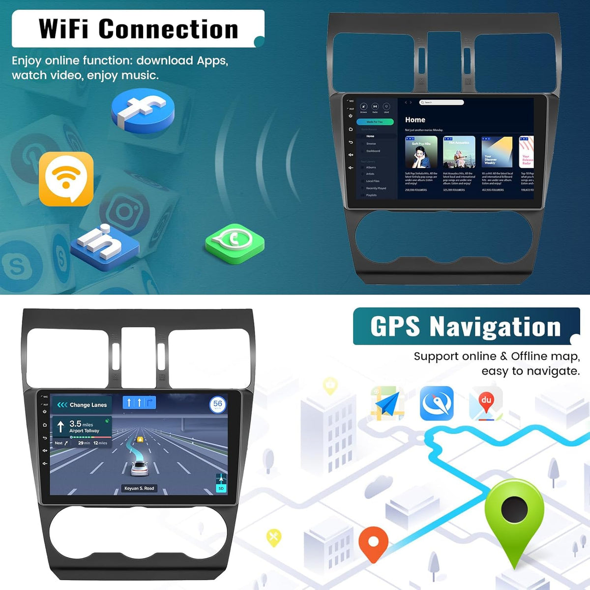 UNITOPSCI 2G+64G for Subaru Forester WRX Impreza 2013-2015 Radio Android 13 Car Stereo Wireelss Apple CarPlay Android Auto 9 Inch Touchscreen WiFi GPS Navi Bluetooth FM/RDS HiFi Audio + Backup Camera