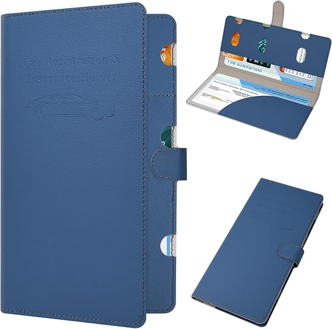 RSAquar Car Registration and Insurance Holder, Vehicle Glove Box Organizer Cool Car Accessories, Car Document Holder for Cards, Driver License & Essential Document, JD-Blue