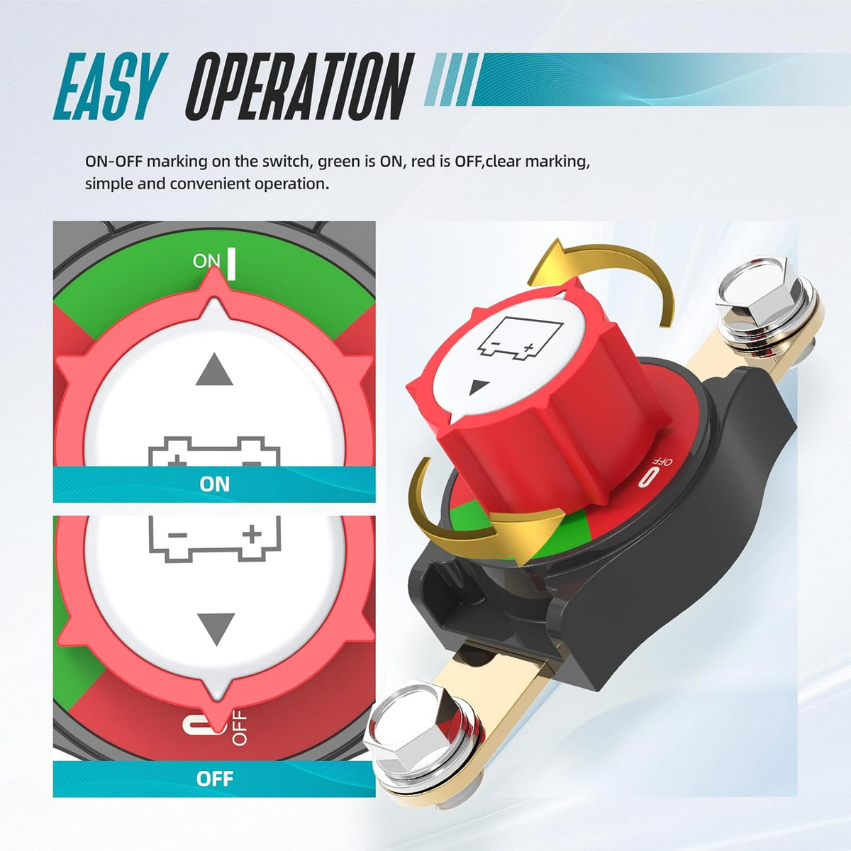 Battery Disconnect Switch, Hilictokt Side Post Battery Disconnect Switch On/Off 275A 12V-48V Battery Power Cut Off Switch for Car Vehicle RV and Boat