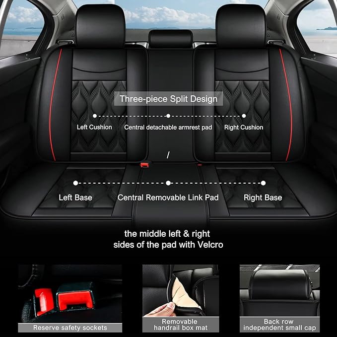 AOMSAZTO Car Seat Covers,Full Set 5 Seats Custom Fit for Ford Taurus 2002-2019,Leather Carseat Automotive Cushion Covers Seat Protector,Airbag Compatible Waterproof Black