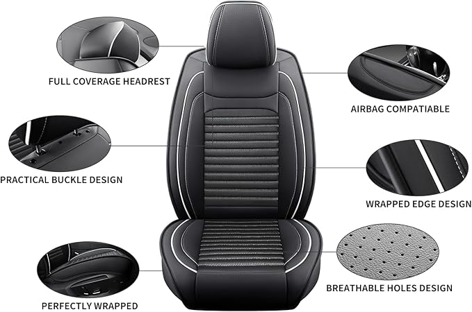 Car Seat Covers Full Set Fit for Toyota RAV4 2001-2026, Premium Faux Leather Car Seat Protector, Breathable, Anti-Slip, Comfortable & Durable (Black&White,Full Set)