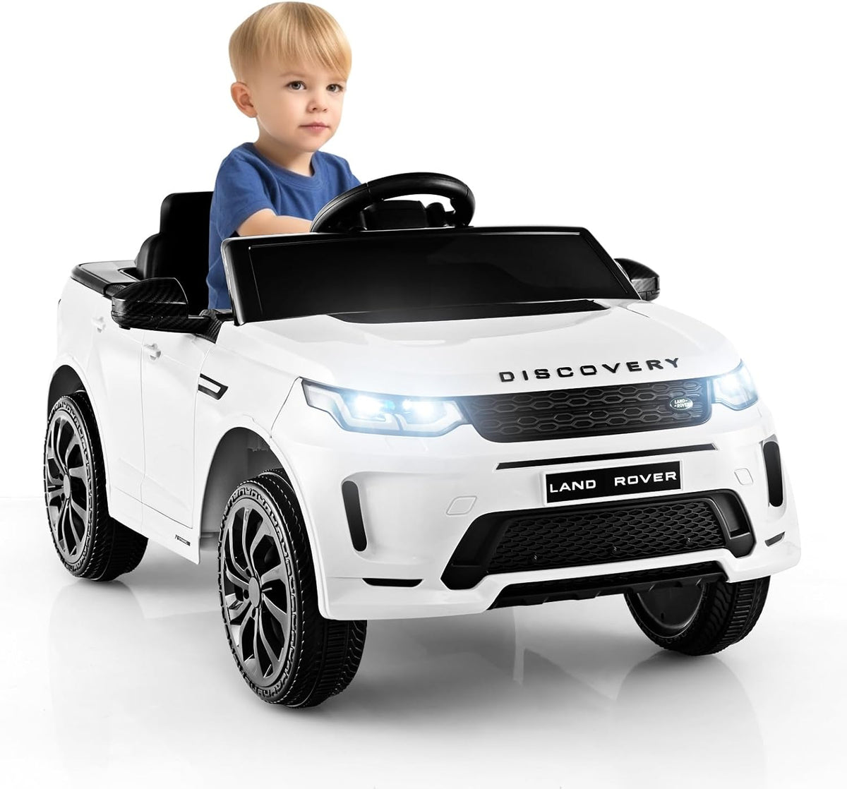 Costzon 12V Kids Ride On Car, Licensed Land Rover Electric Vehicle w/Remote Control, Lockable Doors, Slow Start System, LED Lights & Speed Switch Sound, Music & Horn, MP3 & USB (White)