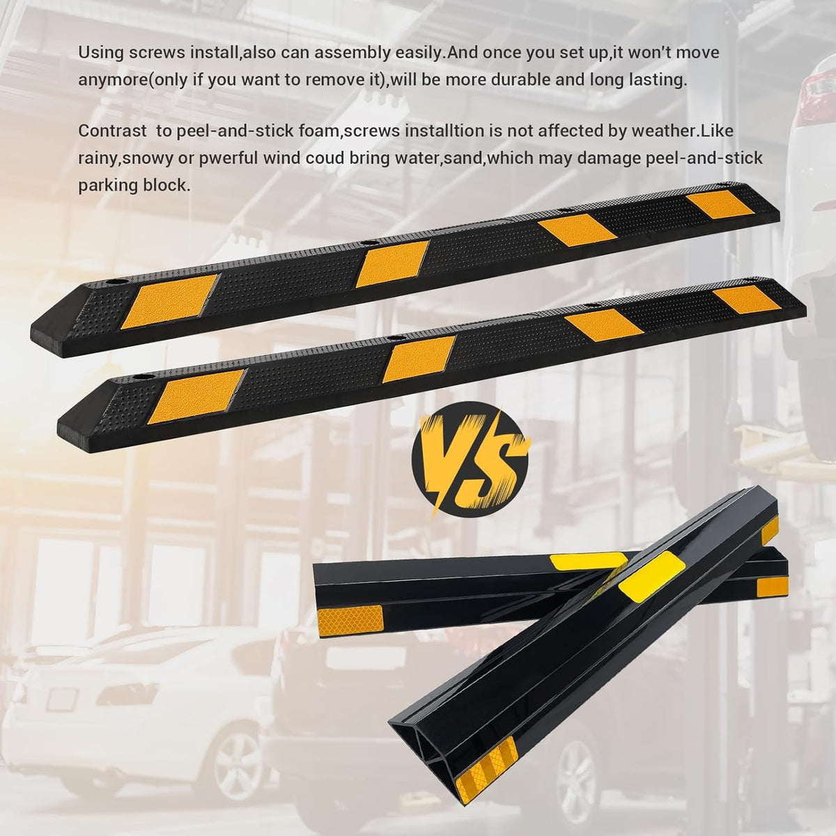 2-Pack 72" Rubber Parking Curb, Heavy Duty Long Garage Floor Wheel Stopper with Highly Visible Yellow Reflective Stripes, Car Parking Bumpers for Truck, RV, Trailer