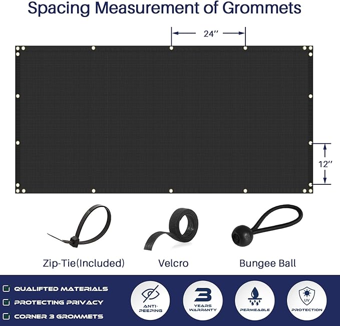 Windscreen4less Privacy Fence Screen Heavy Duty Windscreen Fencing Mesh Fabric Shade Net Cover with Brass Grommtes for Outdoor Wall Garden Yard Pool Deck, 8'x92' Black
