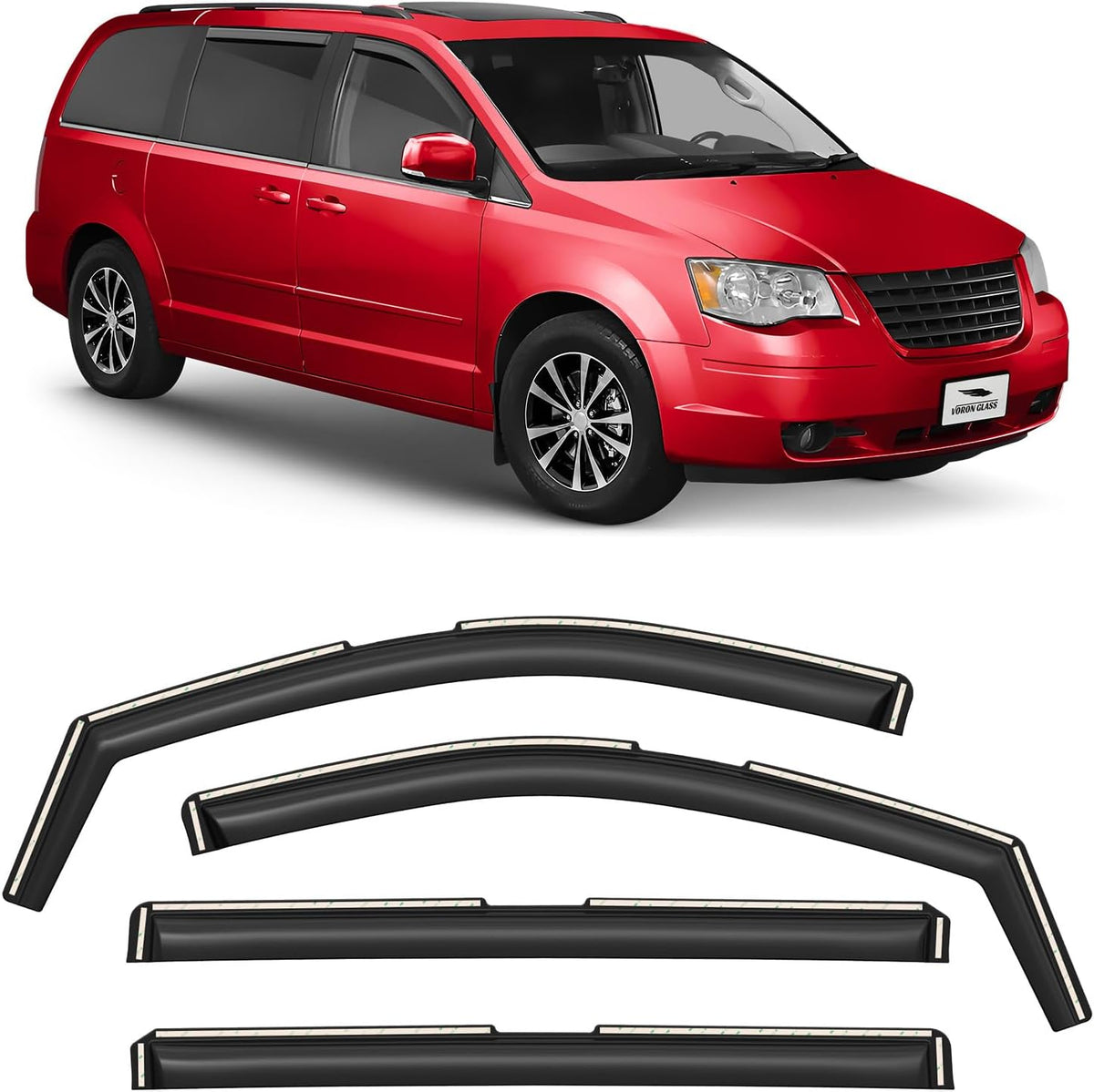 Voron Glass in-Channel Extra Durable Rain Guards for Chrysler Town and Country 2008-2016, Window Deflectors, Vent Window Visors, 4 Pieces - 200909