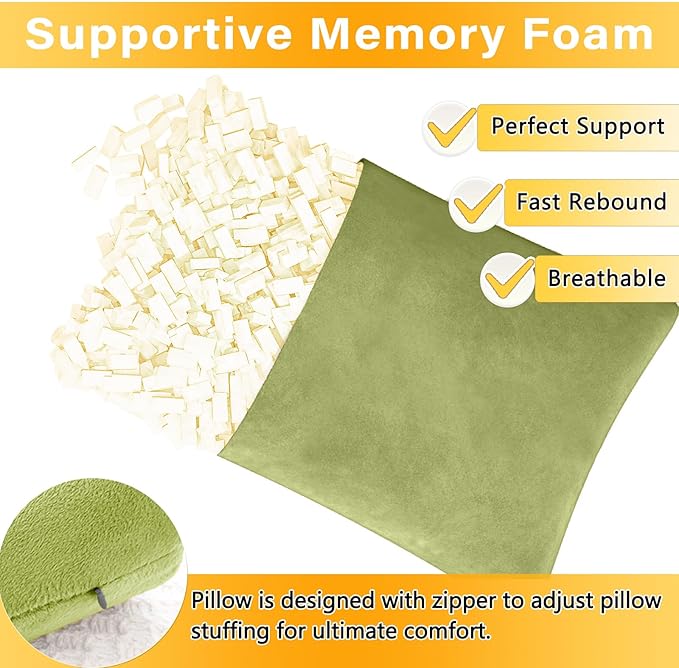2 Pack Small Pillow, Memory Foam Mini Pillow 11 X 7 Inches for Travel, Sleeping, Nap and Neck, Knee, Lumbar Support, Tiny Cushion for Pet, Dogs (Sage Green)