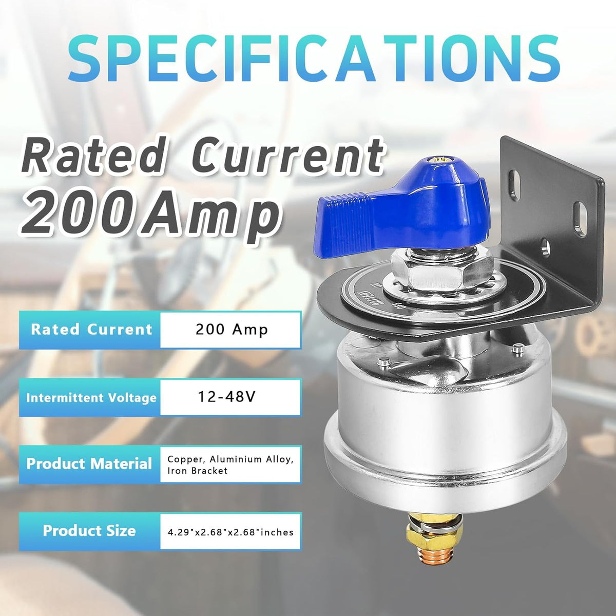 High Current Battery Disconnect Switch 200A,12-48V Battery Power Cut Off Isolator Switch with Face Plate for Car Yacht ATV RV Truck(Blue)