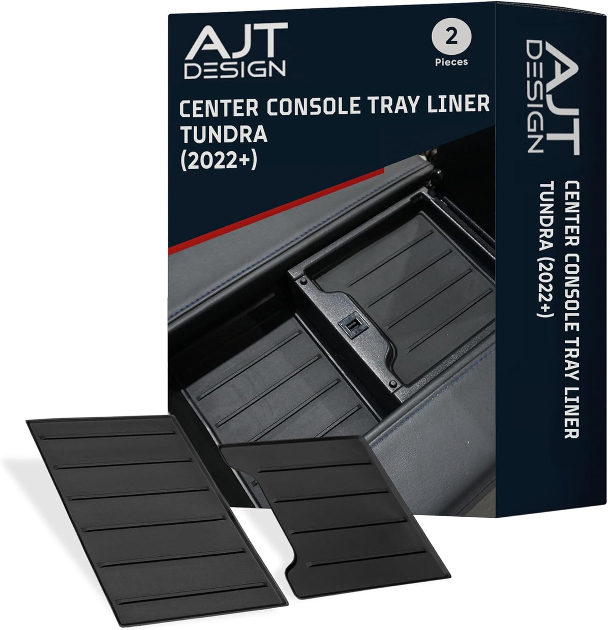 AJT DESIGN Center Console Organizer Tray Liner Compatible with 2022+ Toyota Tundra Platinum, 1794, TRD PRO, Capstone | Fits 2023+ Sequoia | Anti-Slip Mat for Car Console Organizer Tray | 2-Piece Black