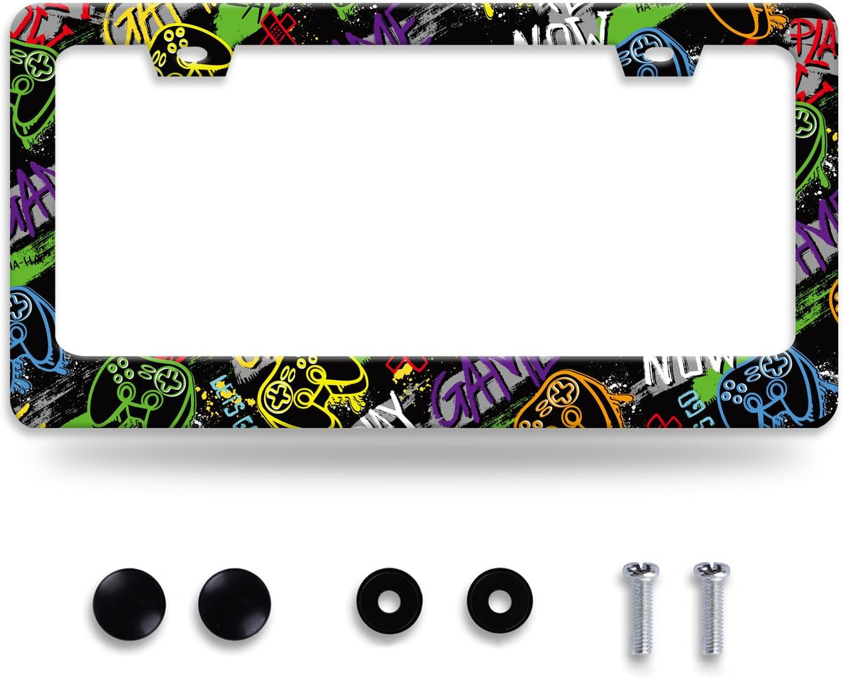 Game License Plate Frame Gamepad License Plate Holder for Car Decorative Parts Stainless Stee License Plate for Standard Us Canada Funny License Plate Frames 12x6 Inch
