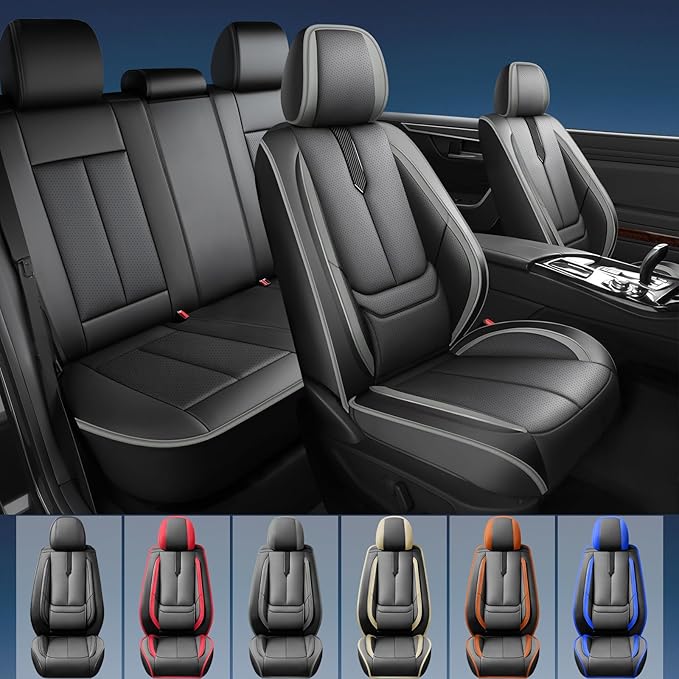 Fit Prologue Car Seat Covers for Honda Prologue 2024 2025 2026-Upgraded Premium Waterproof & Breathable Leather,Airbag Compatible,All-Weather Seat Cushion Protector,2 Front/Black-Grey
