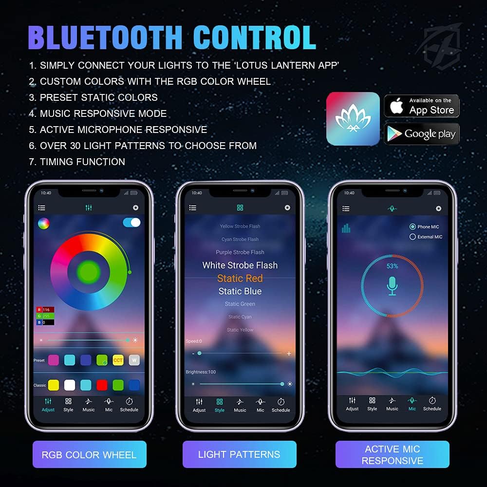 Xprite 8 Pods Rock Lights Wide Angle Bluetooth RGB Rocklights, Multicolor Neon Lighting Footwell Underglow Kits w/Wireless Remote, Compatible Jeep UTV ATV SUV RZR Off-Road Trucks Cars Boats
