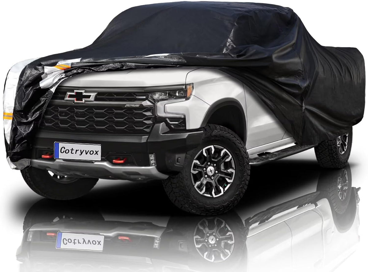 Silverado 1500 Truck Cover Custom Fit 1998-2025 Crew Cab SB (5.7'-5.8') with Door Zipper, 12 Layers Full Exterior Pickup Truck Cover Waterproof All Weather, Wind Dust Sun and UV Protection.
