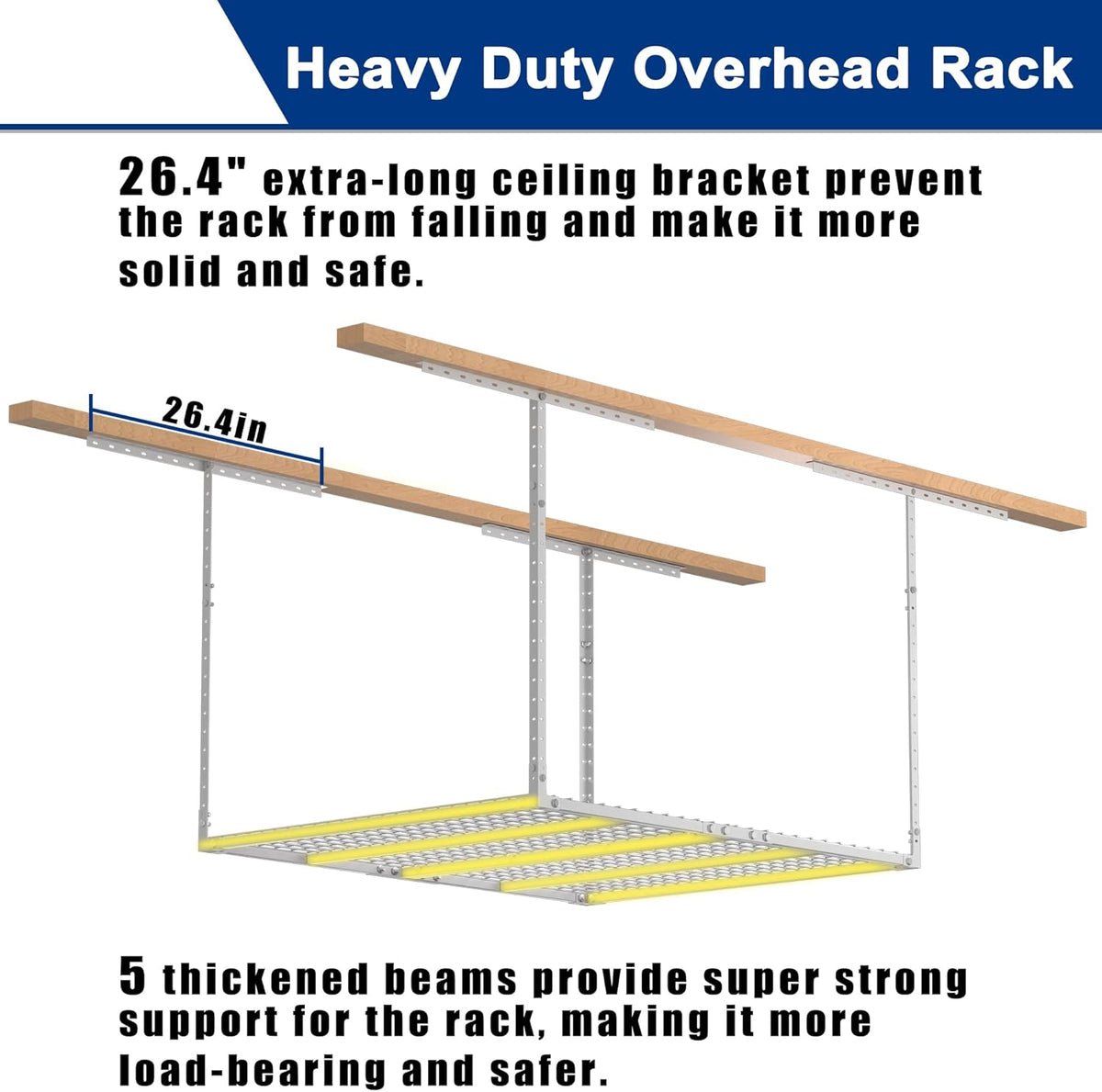 GIOTORENT 3x4FT Heavy Duty Overhead Garage Storage Rack - Adjustable Ceiling Shelving with 450lbs Weight Capacity, Metal Garage Organization System, White