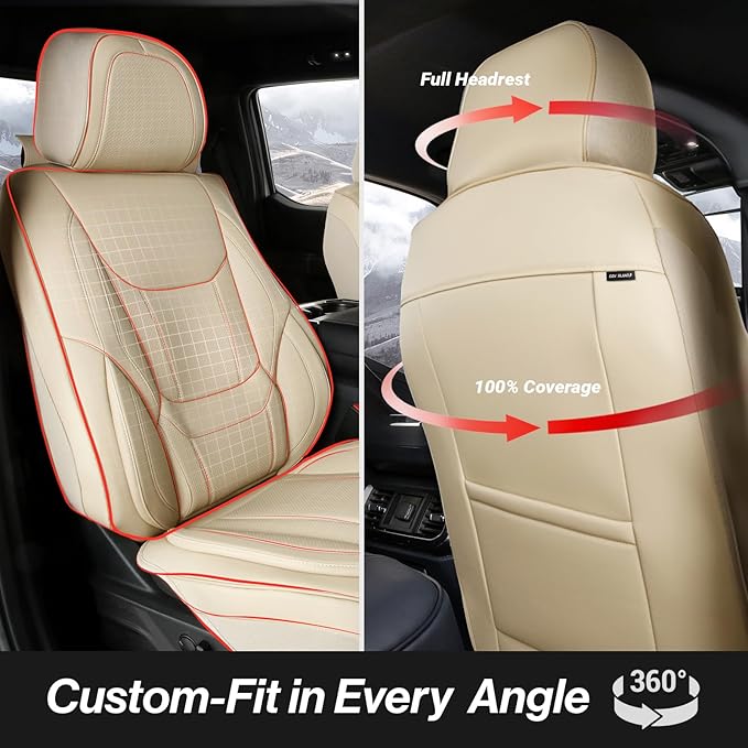 Coverland Custom Fit Car Seat Covers for Car Compatible with [Jetta, LS, Mazda626, G90, E-Class, Concorde] Premium Waterproof Non-Slip Interior Seat Protector [Front Beige - Size Chart A16]
