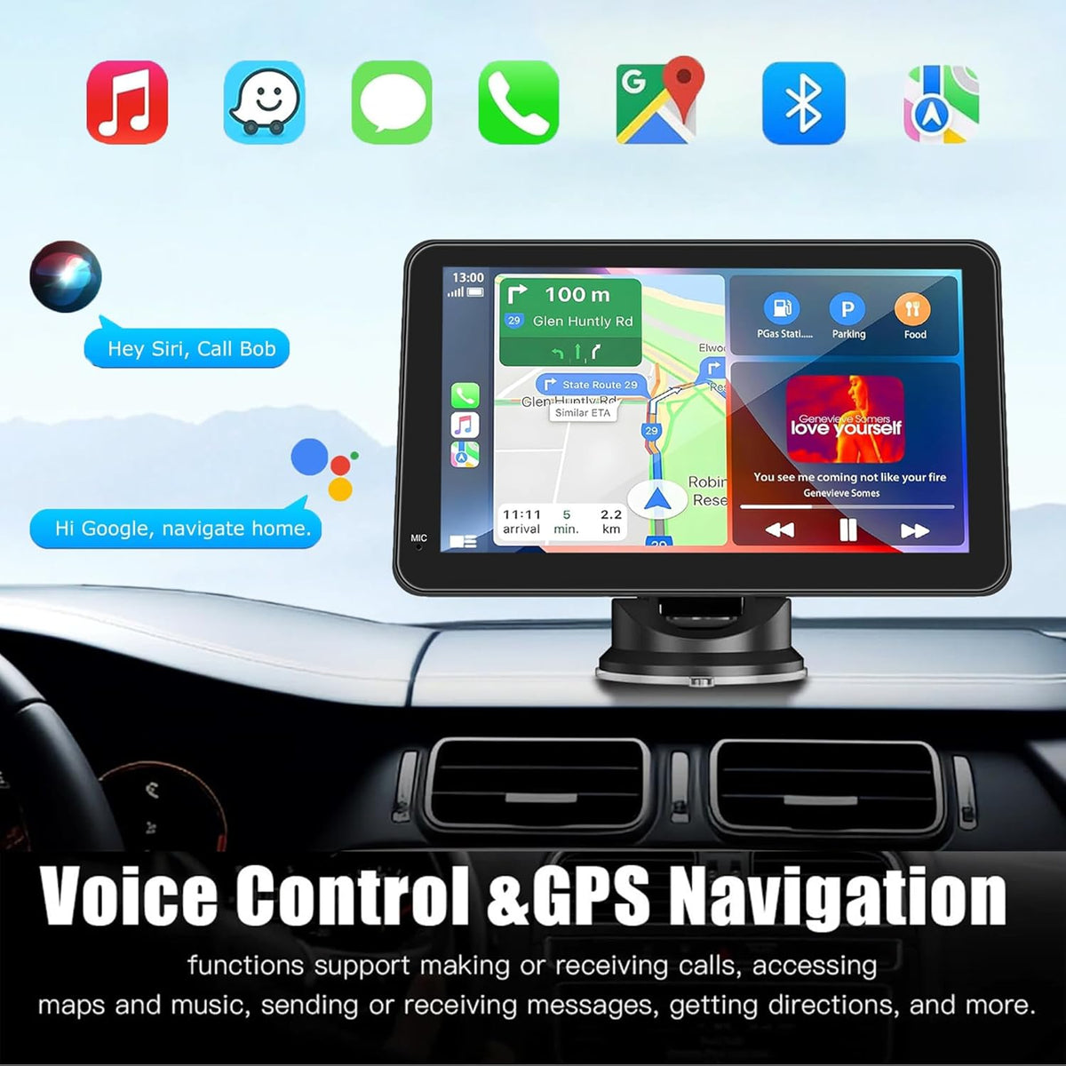 Portable Carplay Screen for Car, 7" HD Touchscreen Car Stereo with Wireless Android Auto, Car Audio Receivers with Backup Camera/GPS Navigation/Mirror Link/Voice Control/Bluetooth