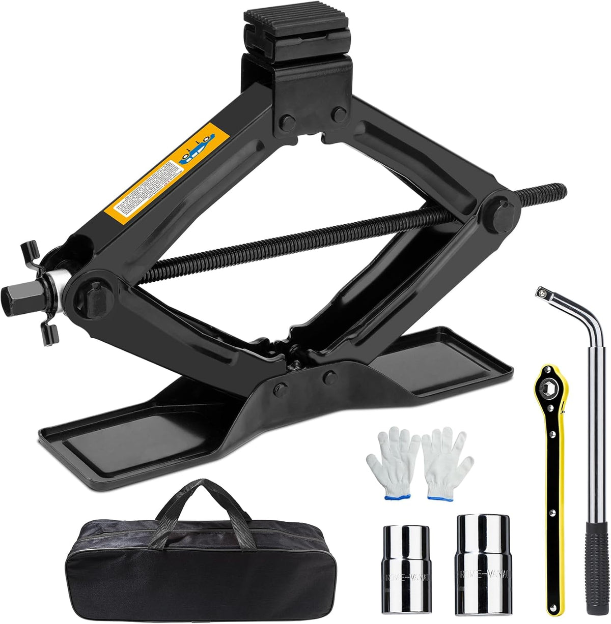 SHALL Scissor Jack Kit - 2 Ton (4409lbs) - Extended & Widened Base, 360° Rotatable Rubber Pad - Tire Change Kit with Ratchet & Lug Wrench - Universal Car Jack Kit for Emergency Roadside Needs