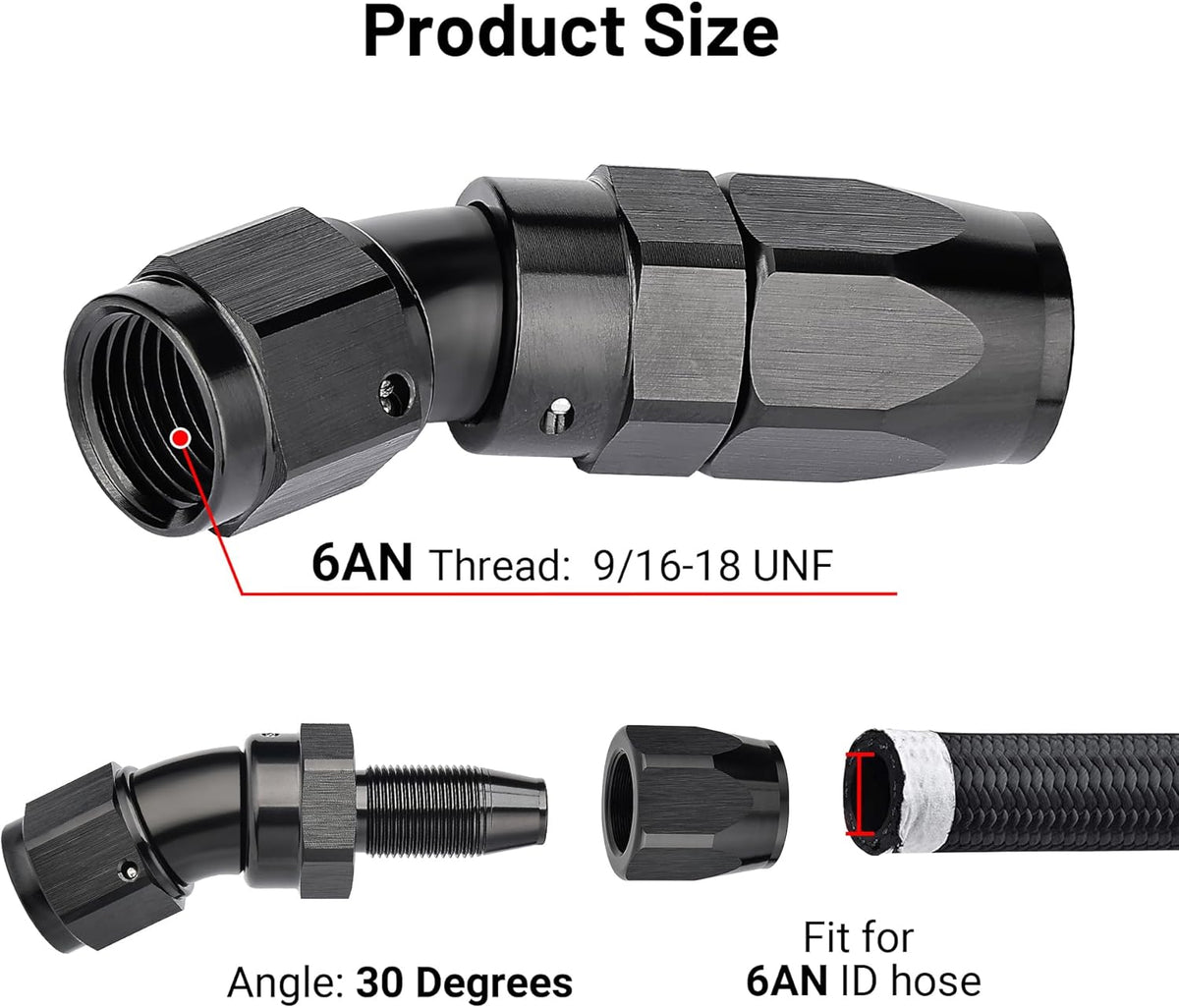 EVIL ENERGY 6AN 30 Degree One Piece Full Flow Hose End Fitting Swivel For CPE Braided Hose