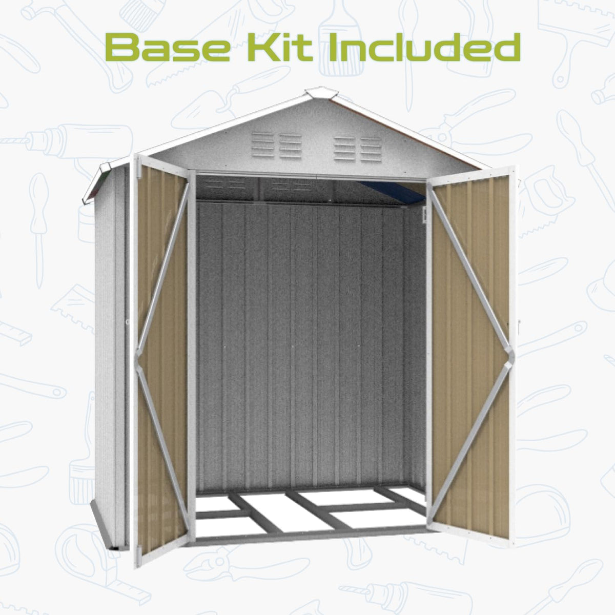 6' x 4' Outdoor Storage Shed, Sturdy Metal Building w/Lockable Doors for Garden, Backyard, Poolside and Lawn, Brown