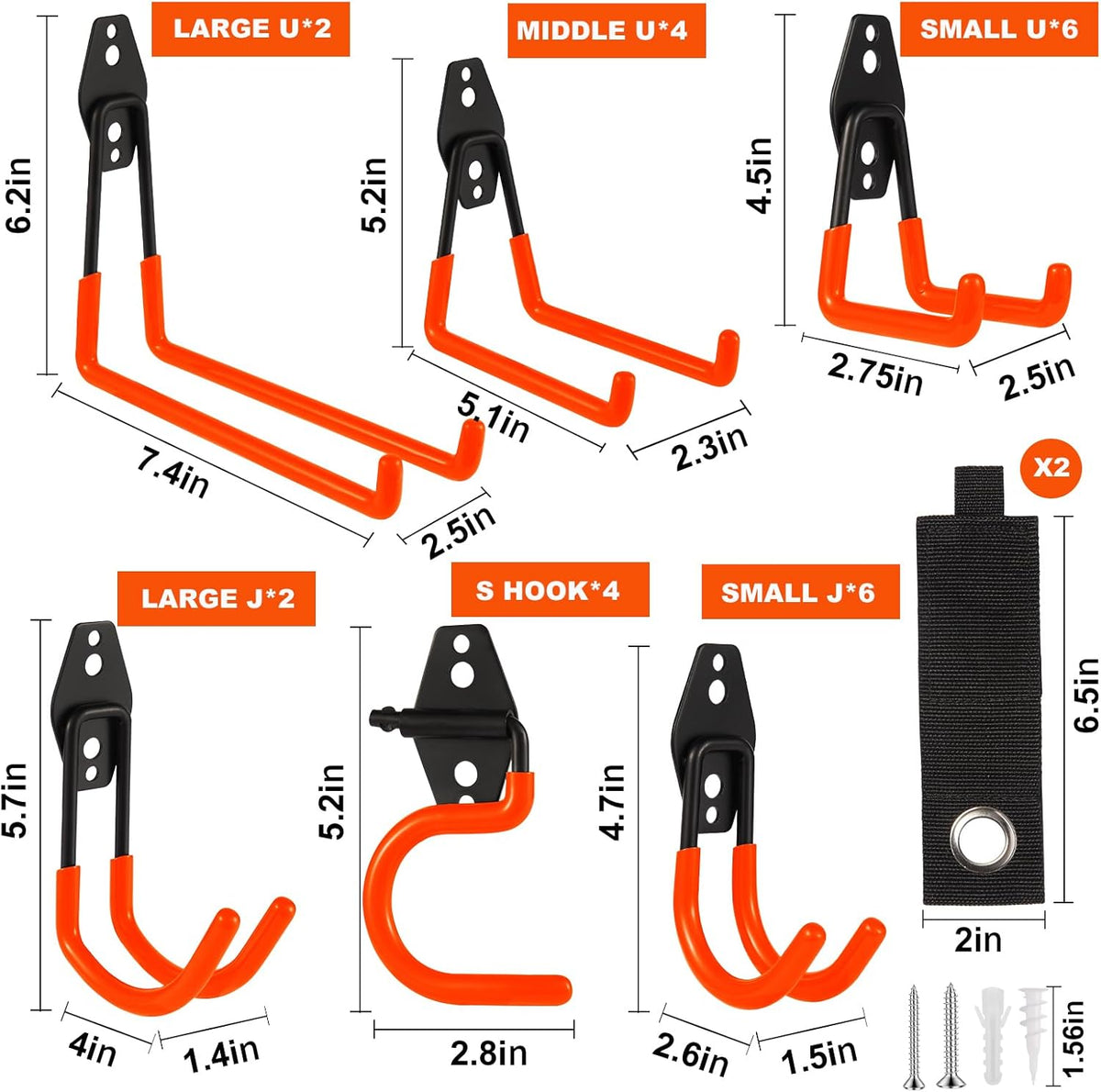 Garage Hook Heavy Duty Wall Storage Hangers, 26 Pack Garage Storage Hooks Steel Tool Orange for Ladders, Ropes, Garden Tools