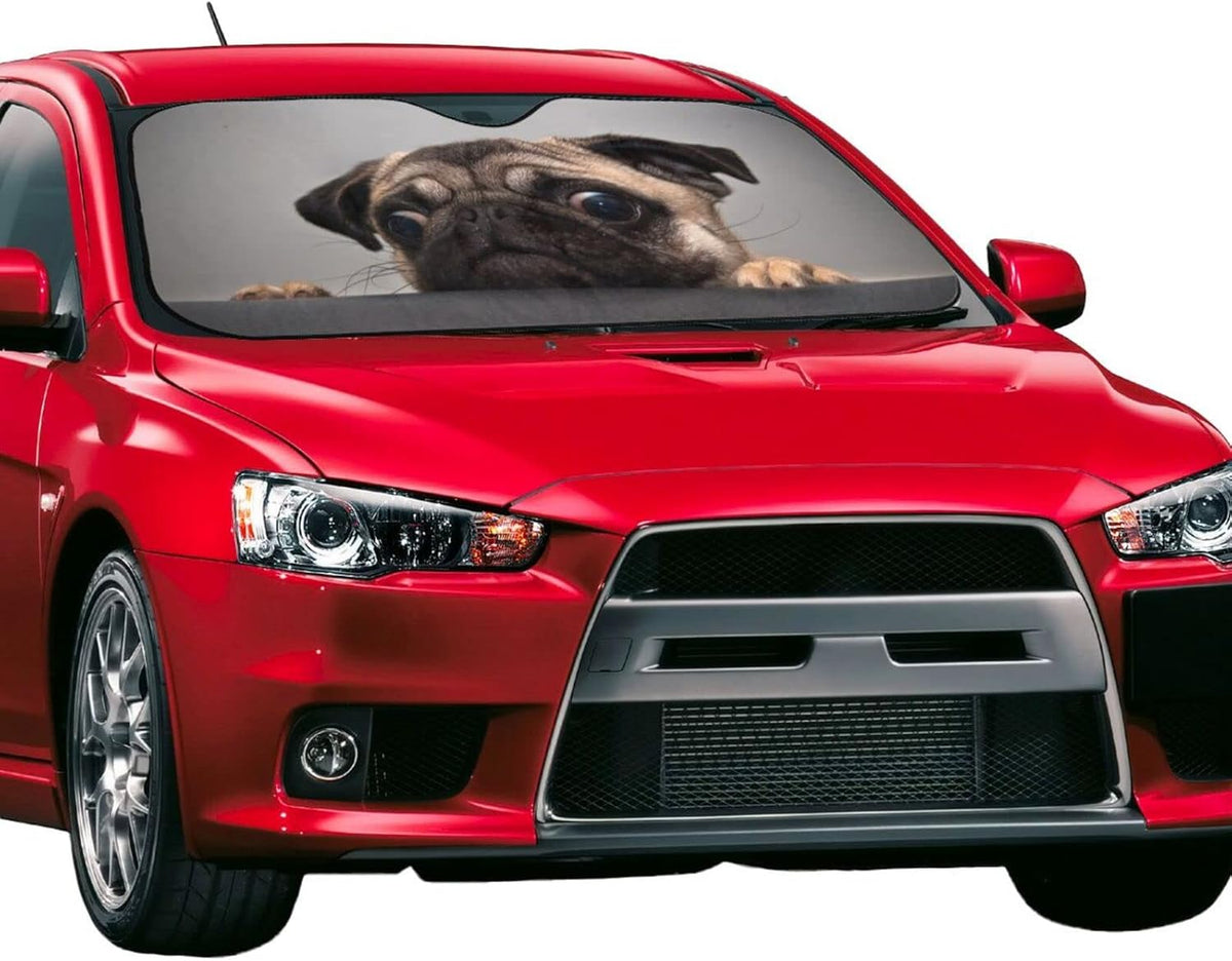 Pug Dog Car Windshield Sunshade Front Window Sun Visor Protector Foldable Shield Cover for Truck SUV