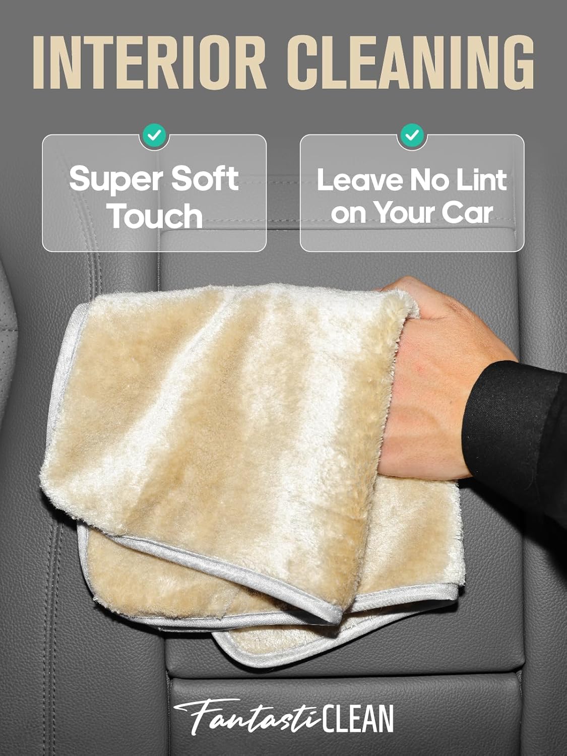 Fantasticlean Microfiber Car Detailing Towels, Car Drying Towel with Edge, Plush, Coral Fleece, 700GSM, 16" x 16", 6 Pack, Scratch-Free, Ultra Absorbent, Car RV Boat Home Cleaning (Grey and Camel)