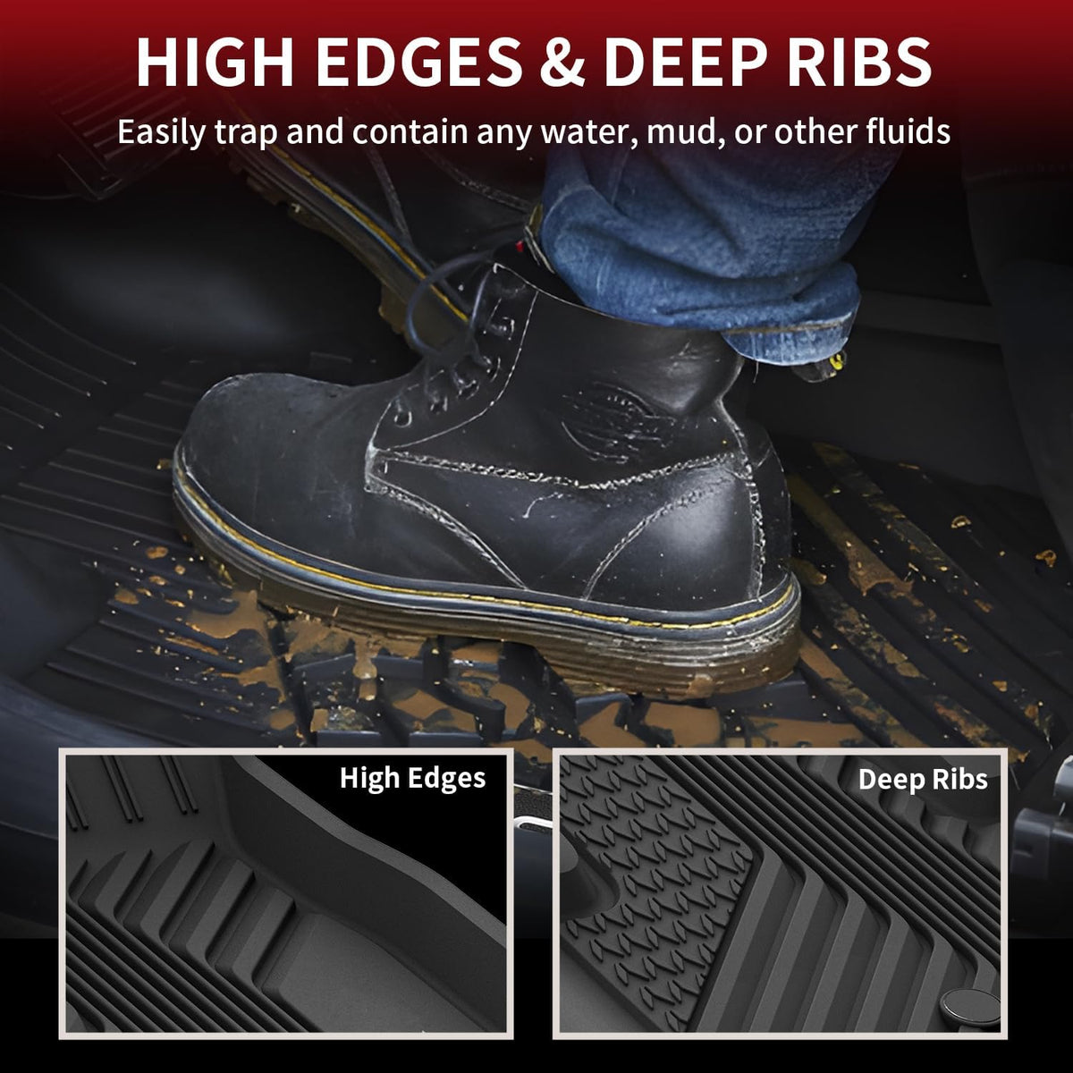 LASFIT Floor Mats for Acura RDX (2019-2025) All Weather Floor Liner TPE Custom Fit 1st & 2nd Row Rubber Car Mats for Acura RDX Automotive Accessories, Black, Tasteless, Durable and Easy to Clean