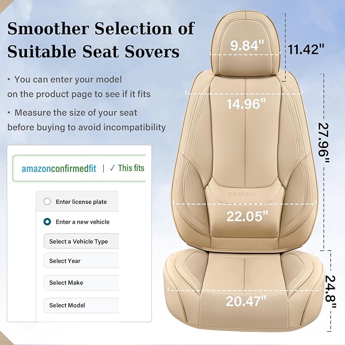 Coverado Car Seat Covers Full Set, Car Seat Protector Waterproof, Nappa Leather Car Seat Cushion, Beige Seat Covers for Cars, Front Seats and Back Universal Fit for Most Cars