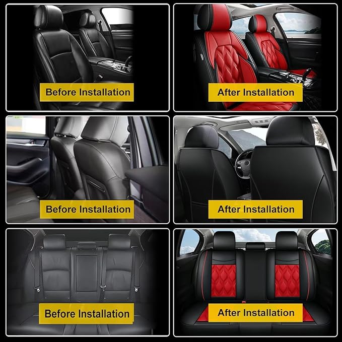 AOMSAZTO Car Seat Cover Full Set Fit for GMC Yukon 2007-2026 Leather Car Seat Cushion Protector Compatible Airbag Waterproof Automotive Seat Covers Full Set 5 Seats Black&Red