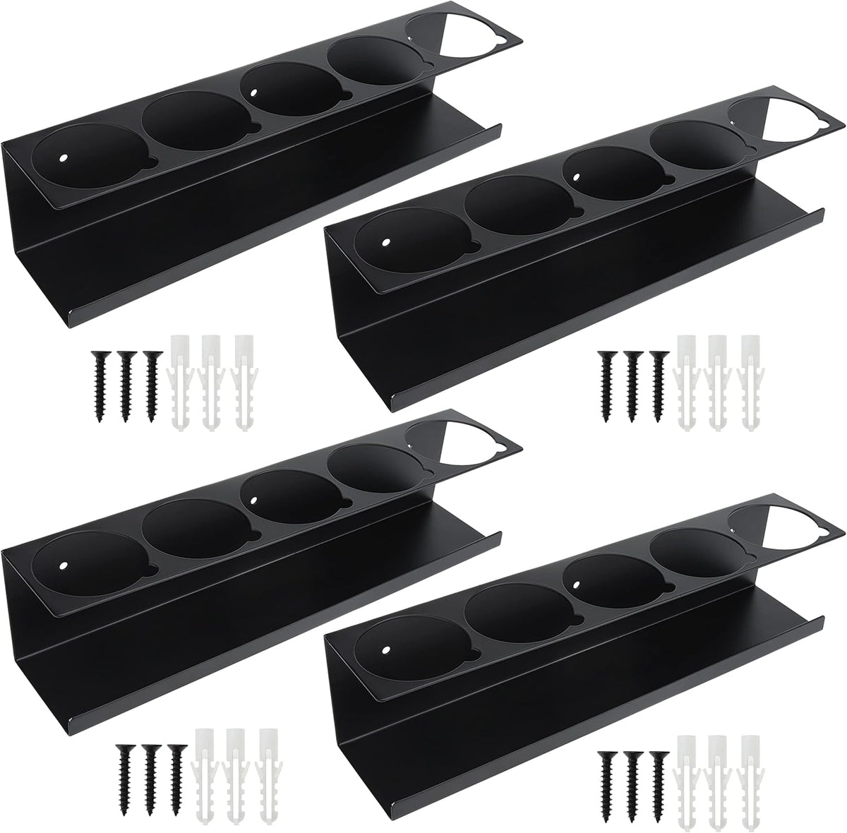 RealPlus Aerosol Spray Can Holder Rack Organizer, 5 Can Spray Bottle Holder Heavy-Duty Steel Wall Mounted for Garage and Workspace, Pack of 4