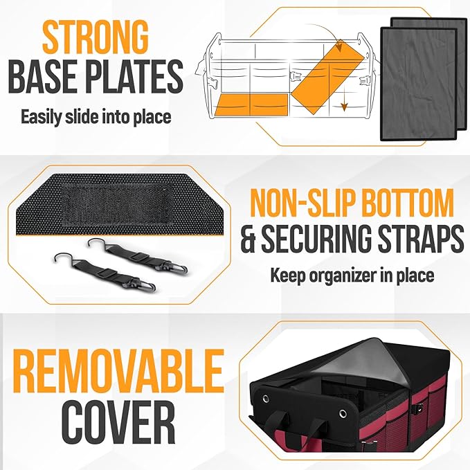 FORTEM Trunk Organizer For SUV Car Organizer and Storage, Collapsible Multi-Compartment Storage Bag Car Accessories for Women Men, 1680D Oxford, Non Slip Bottom, Adjustable Straps, Soft Cover (65L)