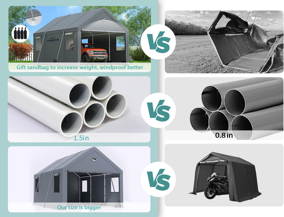 2 Car Carports 20X20 Heavy Duty，Car Ports with 180G Removable Side Walls, Carport Canopy, Portable Car Port Garage, Car Shelter All Weather,Grey