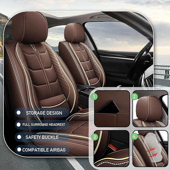 Leather Car Seat Covers Fit for Toyota Corolla Cross 2022-2024, 5 Seater Car Seat Cover, Premium Waterproof, Scratch Resistant Car Interior Accessories (Full Set Coffee)