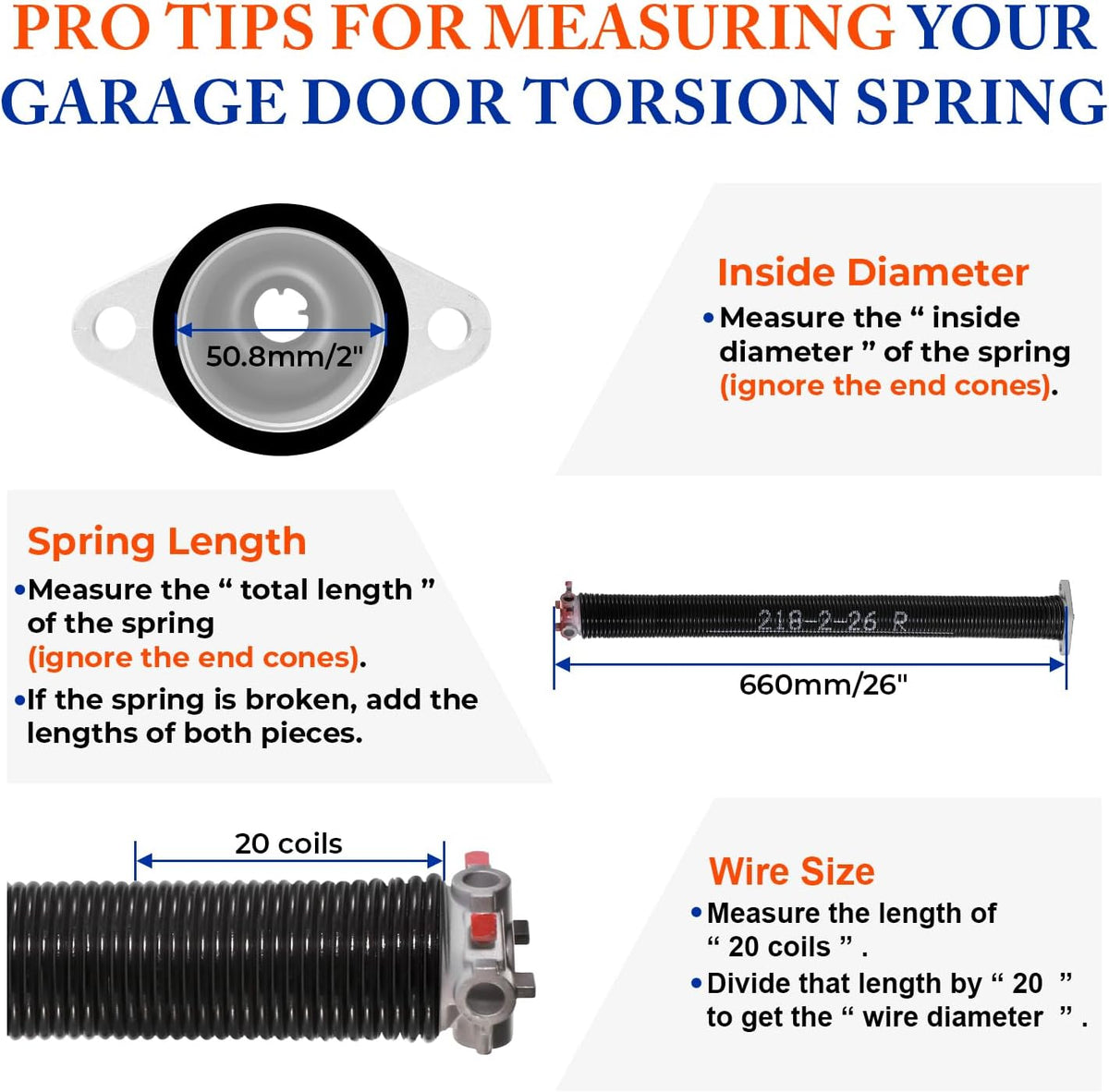 Pair of 2" Garage Door Torsion Springs (0.218" x 2" x 26") with Non-Slip Winding Bars & Gloves, Heavy-Duty Replacement, 18,000 Cycles, High Precision Electrophoresis Black Coated