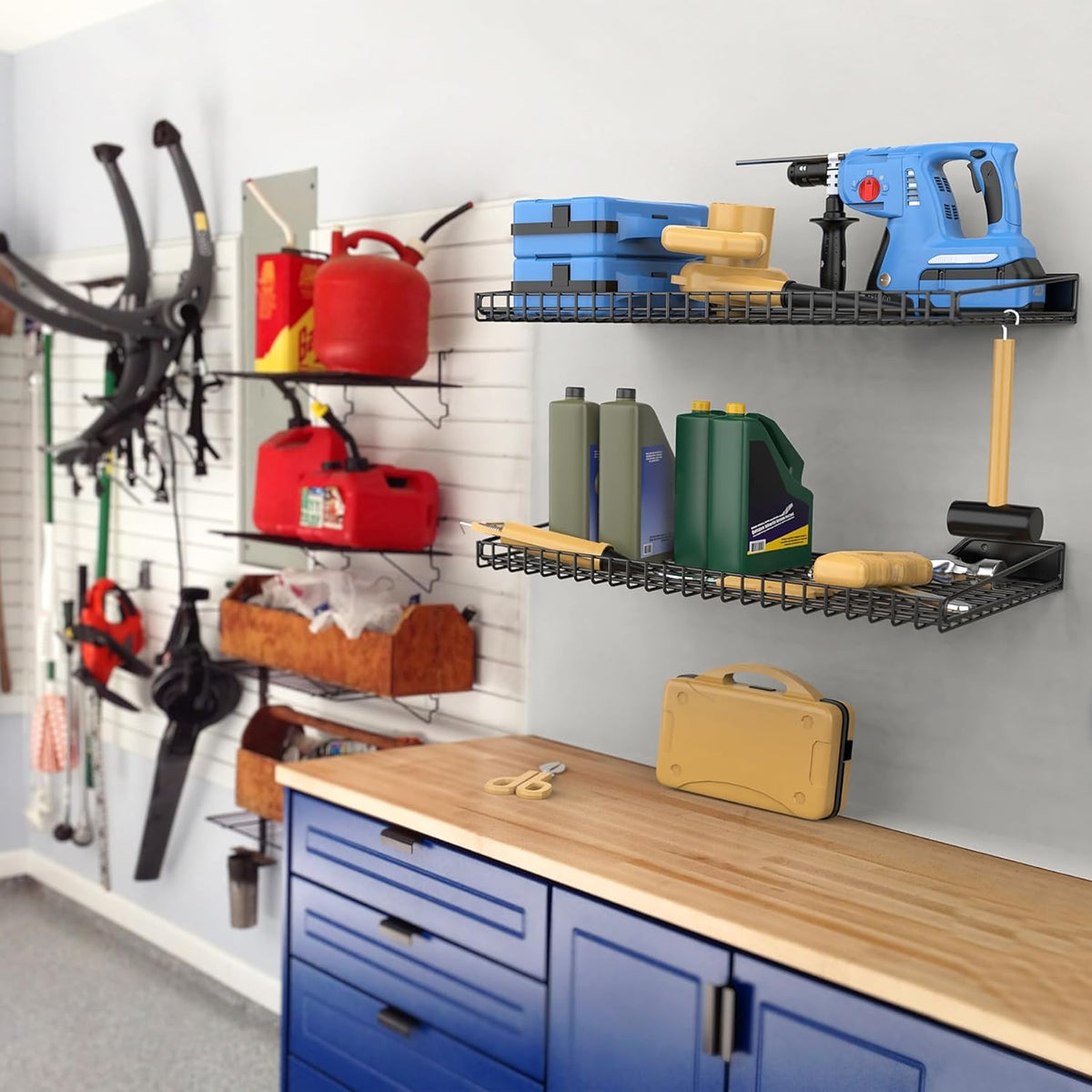 WALMANN Garage Wall Shelf, 4 Wall-Mounted Storage Shelves for Garage, Closet, Laundry Room, Heavy Duty Wall Shelving, Holds Up to 65 Lbs(Black, 4 Shelves)