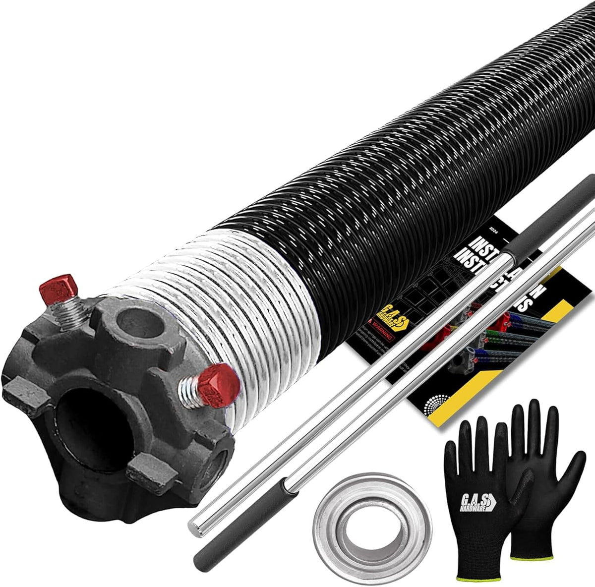 Garage Door Torsion Spring 295x2x41 Torsion Spring for Right Side of Garage Door with 1" Steel Bearing, Gloves, and Winding Bars Precision E-Coating 5-Year Warranty Minimum 30,000 Cycles (Black Cone)