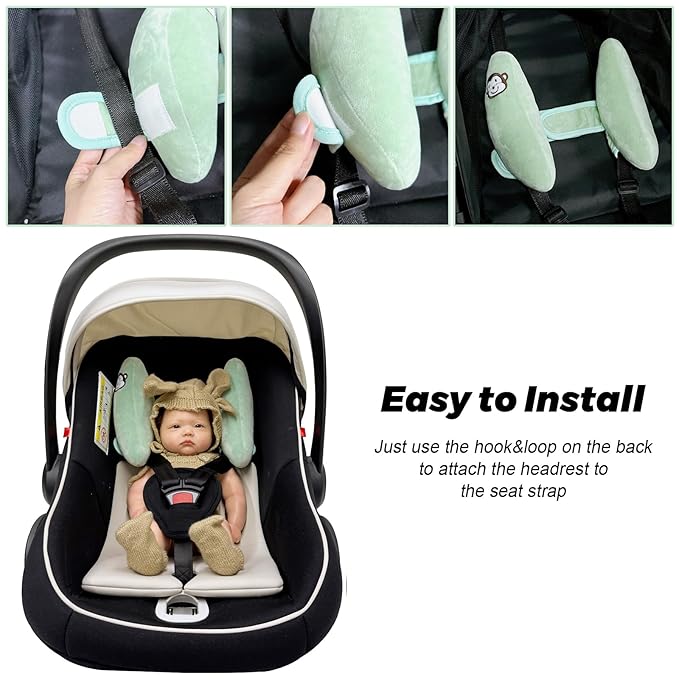 Baby Travel Pillow,Carseat Head Support for Infants,Stroller Headrest for Kids,Baby Head Neck Support Pillow Cushion,Car Seat Neck Support for Toddlers,Green