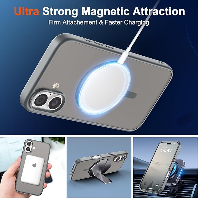 SUPFINE Magnetic for iPhone 17 Case (Compatible with MagSafe)(Military Grade Drop Protection) Translucent Matte Shockproof with Anti-Fingerprint Phone Cover 2025,Gray