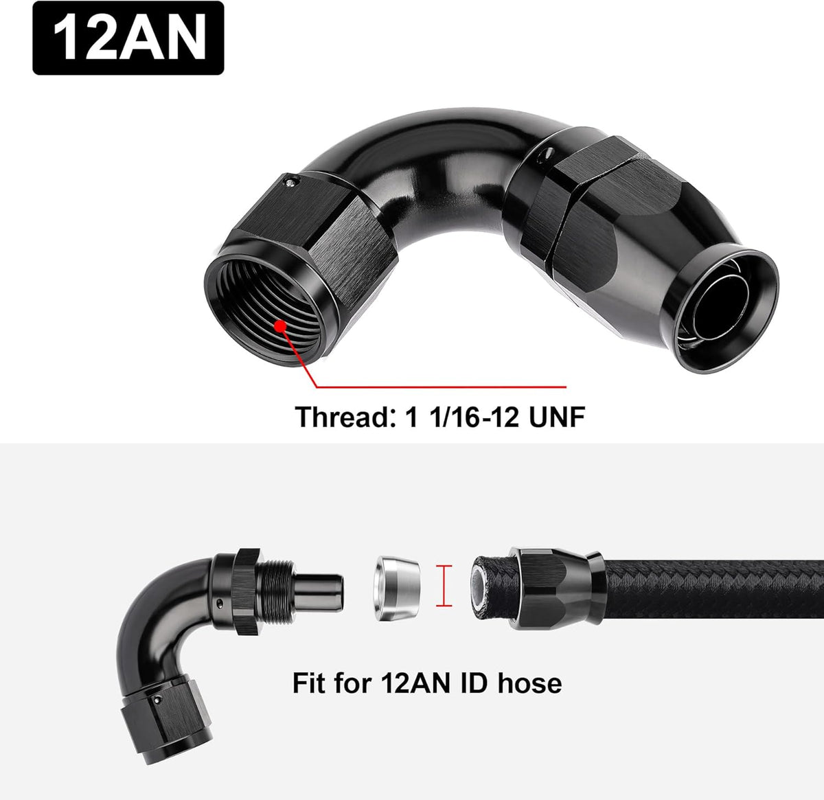 EVIL ENERGY 12AN 120 Degree PTFE One Piece Full Flow End Hose Fitting Aluminum Black