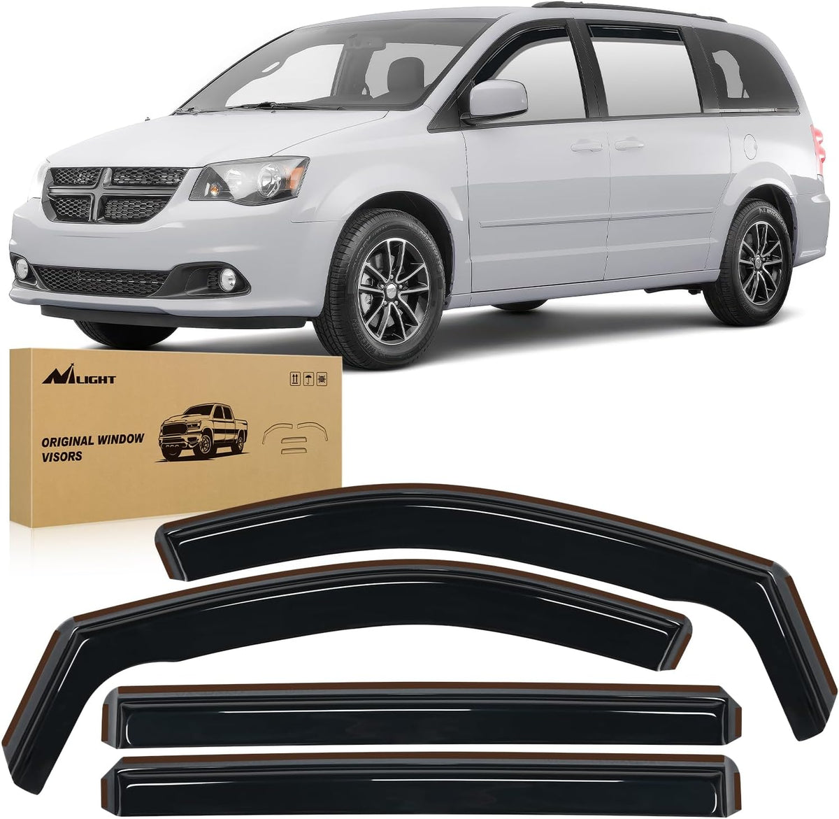 Nilight in Channel Rain Guards for Grand Caravan 2008-2023, Chrysler Town Country 2008 2009 2010 2011 2012 2013 2014 2015 2016, Volkswagen Routan 2009-2012 Window Deflectors, Vent Window Visors-4PCS