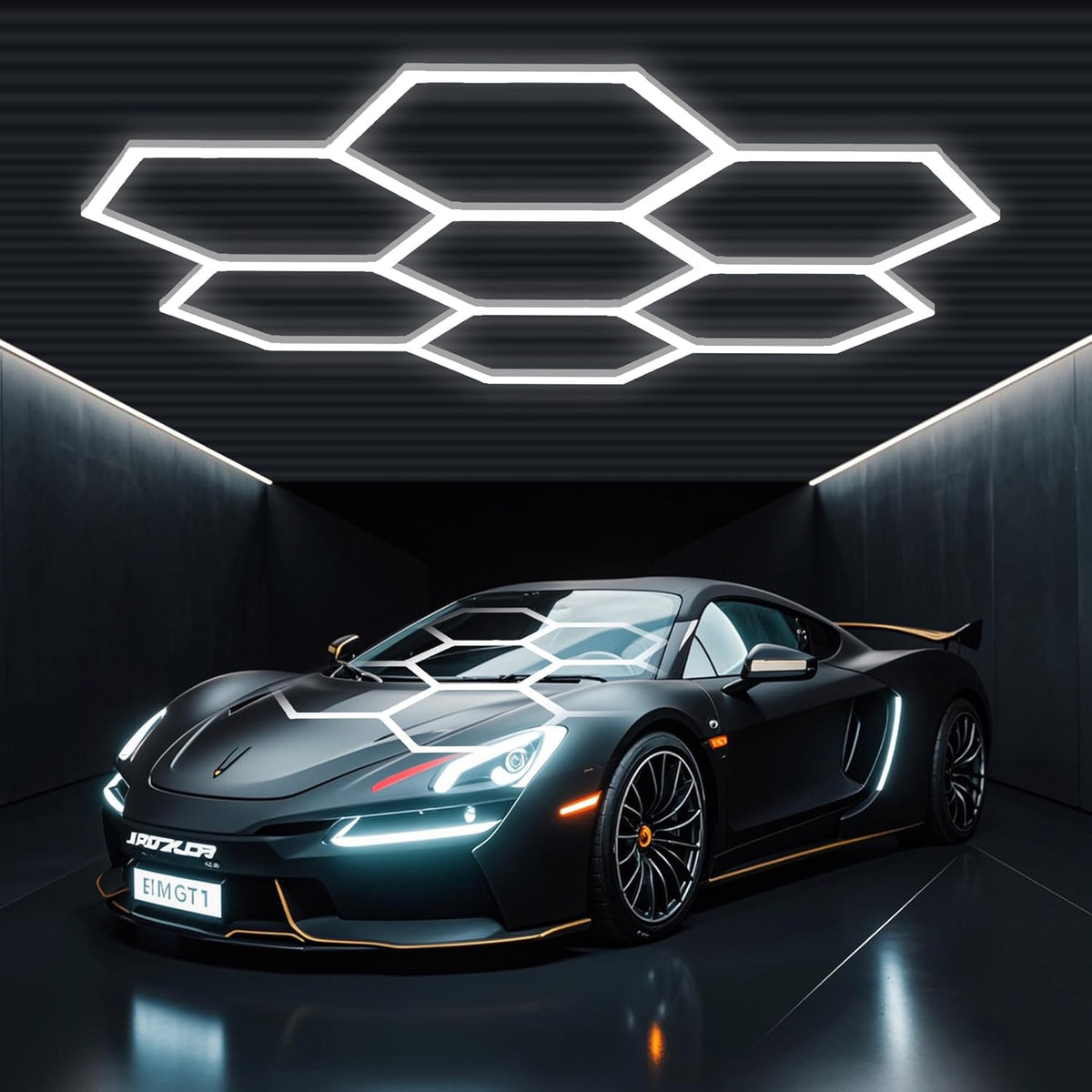 tewei Hexagon LED Garage Light, 7 Grids Hexagon Car Detailing Lighting Fixture 6500K Daylight White LED Shop Light, 275W, 27500LM Super Bright Ceiling Lights for Workshop, Warehouse, Gym, Basement