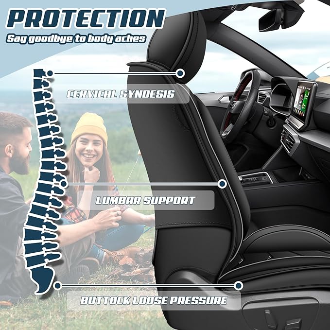 Car Seat Covers for Cadillac CTS 2003-2019, Premium Nappa Leather Car Seat Cover, Stylish Sport Seat Covers， Automobile Seat Cover Sets.(Luxury 2 Seats/Pure Black)