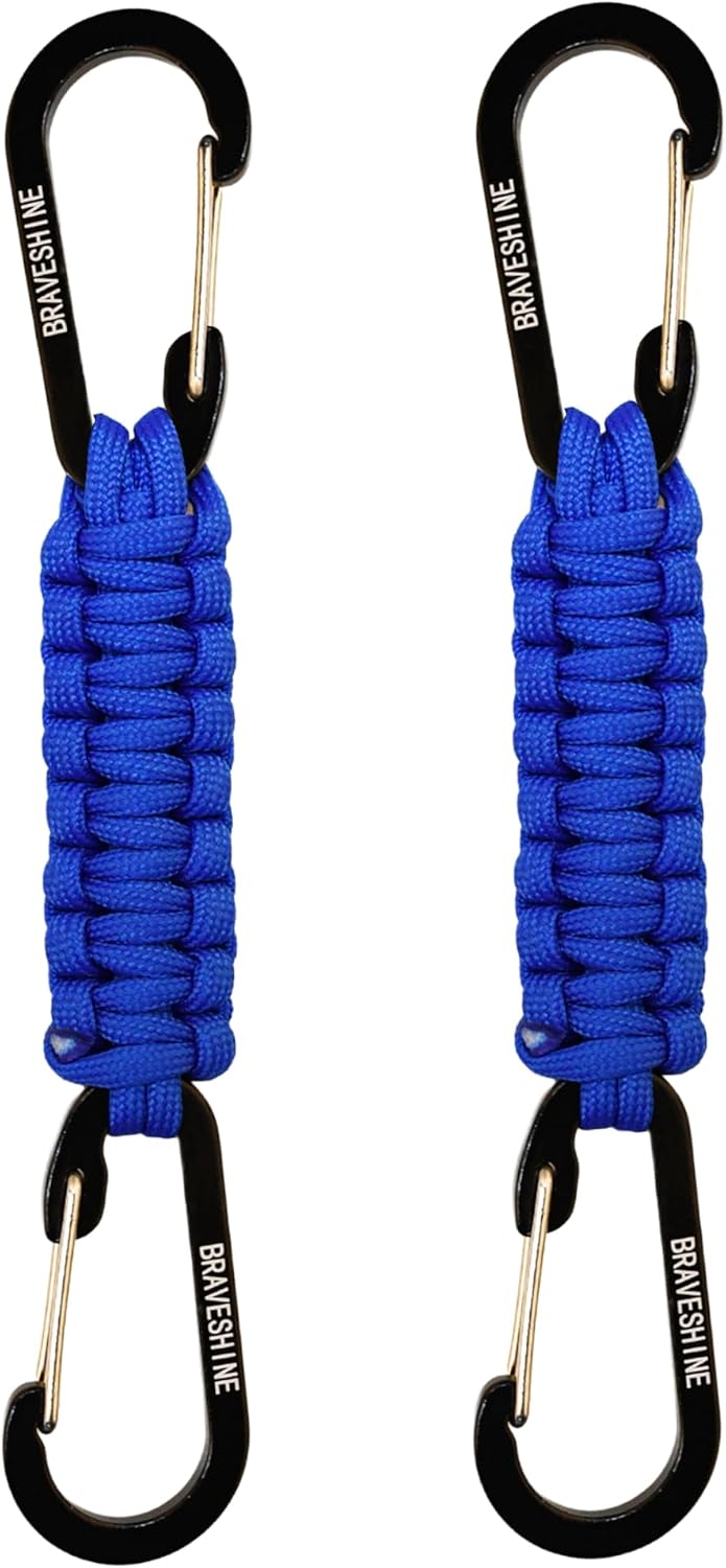 BRAVESHINE Paracord Keychain Carabiner Clip, D Ring Lanyard Hanger Stroller Hook for Water Bottle, Key, Backpacks, Men, Women
