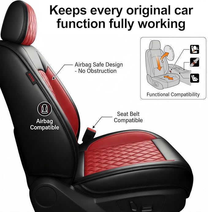 Fit Integra Car Seat Covers for Acura Integra 2023-2026 - Premium Leather, Waterproof, All-Weather, Airbag Compatible, Anti-Slip, Breathable, Easy Install, Seat Protectors, Full Set, Red