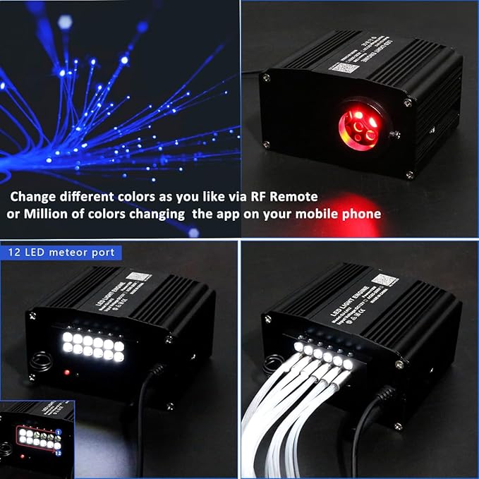 AZIMOM 2-in-1 Twinkle Meteor Fiber Optic Starlight Headliner 300pcs 0.03in 9.8ft Twinkle Stars+180pcs Shooting Star Sound Mode APP& Remote Control Starlight Meteor Kits for Car Home Ceiling