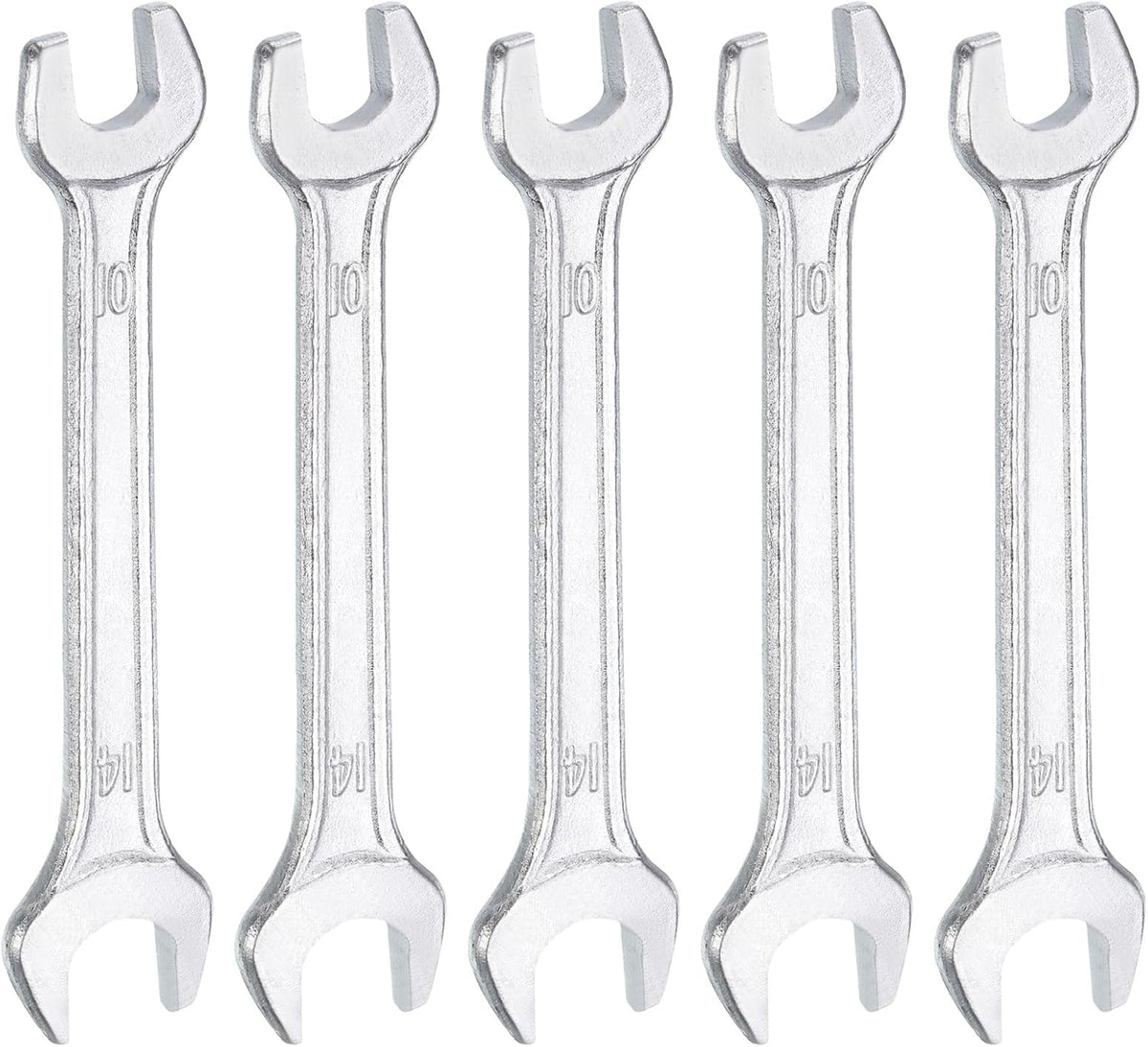 HARFINGTON 5pcs Double Open End Wrench 10mm x 14mm Metric 15 Degree Offset Angle Small Flat Head Wrench Galvanizing Open Ended Spanner for Automotive Repair Furniture Assembly
