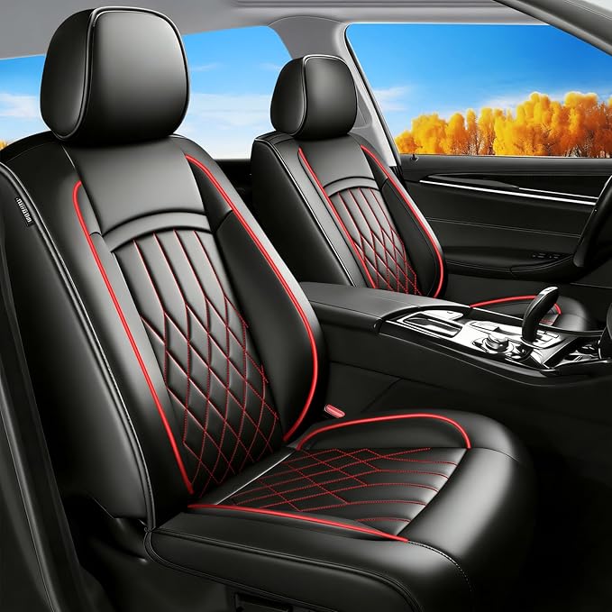 Fit RLX Car Seat Covers for Acura RLX 2013-2020 - Premium Leather, Waterproof, All-Weather, Airbag Compatible, Anti-Slip, Breathable, Easy Install, Seat Protectors, Full Set, Redline