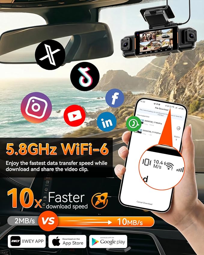 IIWEY N9 5 Channel Dash Cam 360° View, 5.8G WiFi-6 with App, Free 128GB Card, FHD Front & Rear Inside, Left, Right Dash Camera for Car, 12 IR Lights Night Vision, GPS, 24/7 Parking Mode, G-Sensor