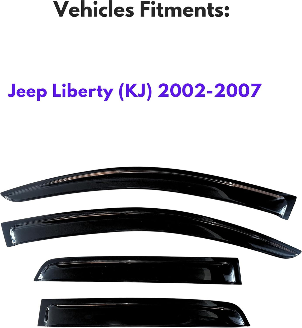 KPY Window Visors Compatible with Jeep Liberty (KJ) 2002-2007, 4PC Rain Guard Side Vent Deflectors Tape-On Style, 2002 2003 2004 2005 2006 2007